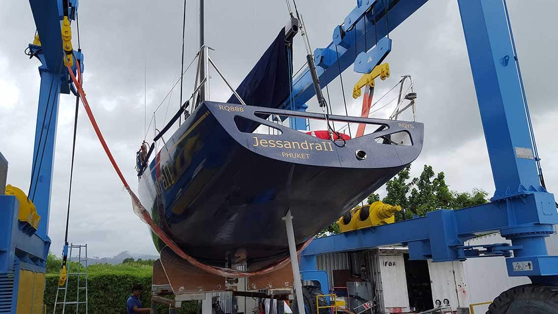 Racing yacht at Royal Phuket Marina hardstand