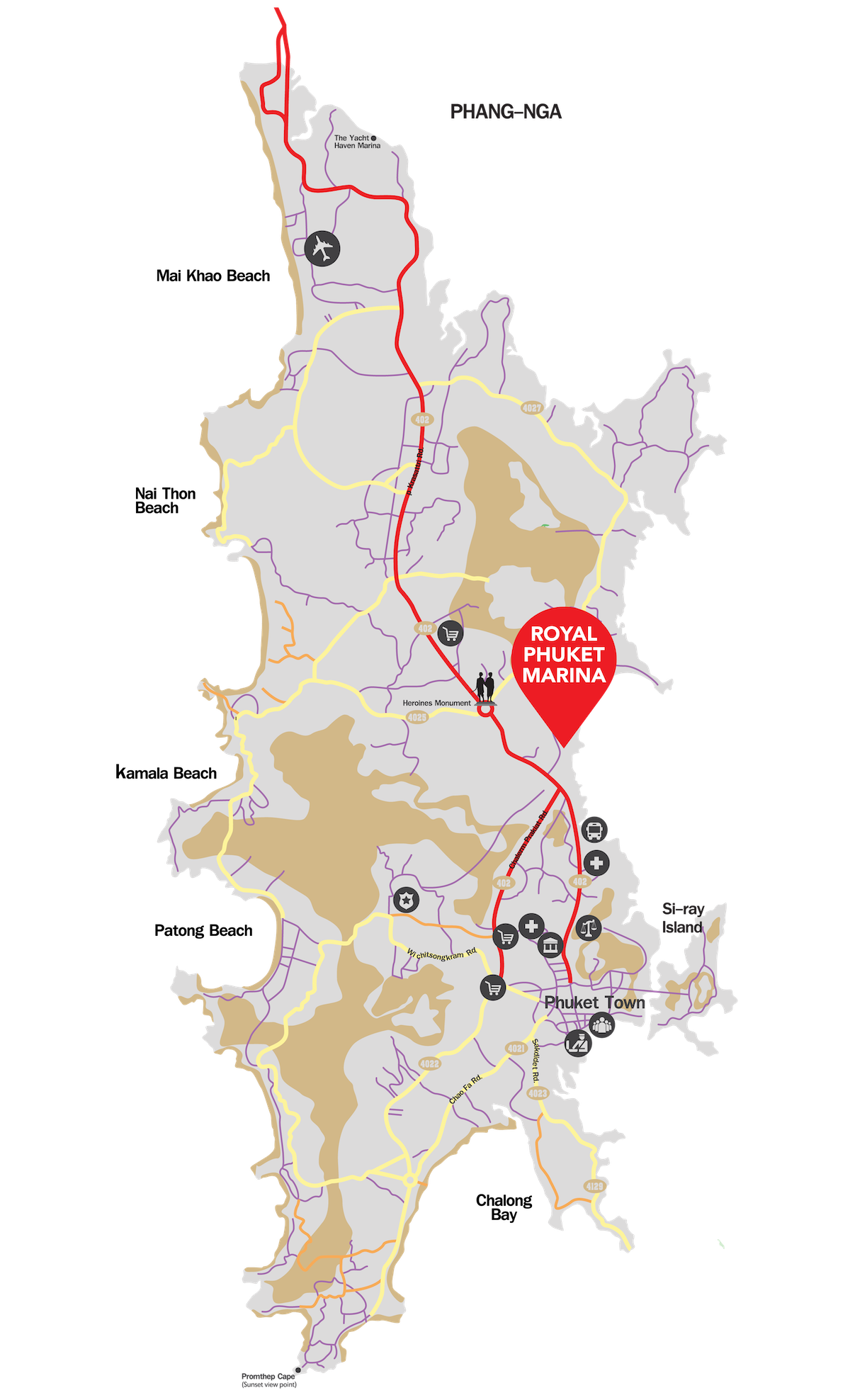 Royal Phuket Marina - Phuket Map - Central Located